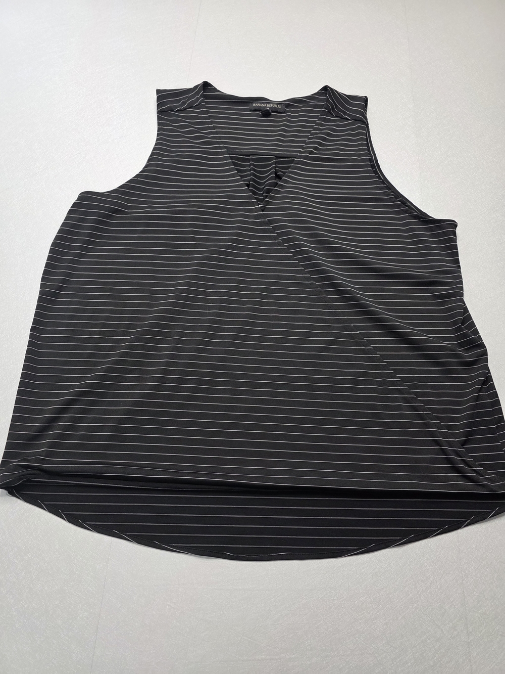 Banana Republic Black & White Striped Wrap-Front Jersey Tank Top - Size XL